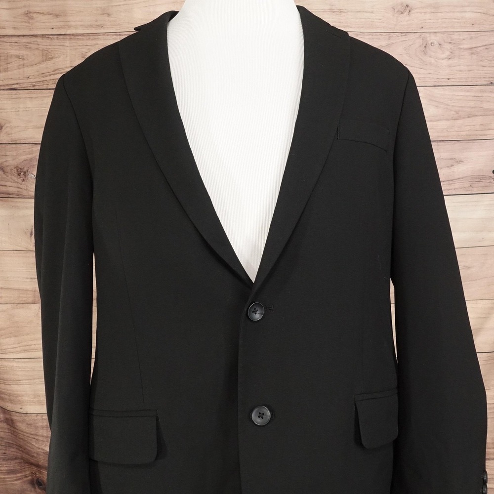 JM Haggar Suit Jacket Mens 46R Black Polyester Viscose Slim Fit 2 Button Notch